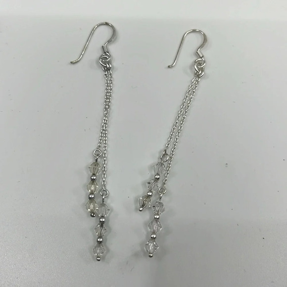 ✨ Vintage 925 Silver & Crystal Fringe Earrings - 3" Long, Handmade - Picture 3 of 12